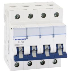 20350 EUR'OHM Disjoncteur 4P 50A courbe C connexion vis/vis 6kA NF