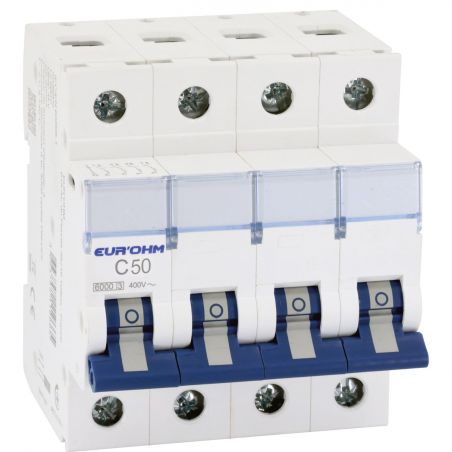 20350 EUR'OHM Disjoncteur 4P 50A courbe C connexion vis/vis 6kA NF
