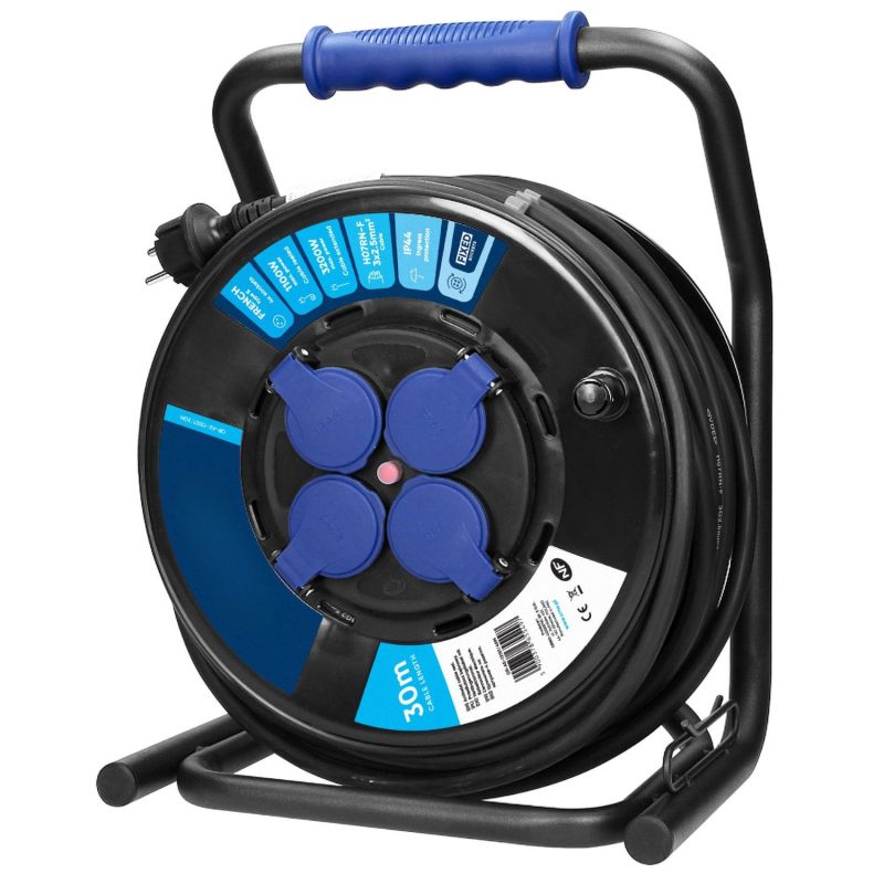 Enrouleur électrique professionnel 30m - étanche IP44 - 4 Prises - Câble HO7RNF 3G2,5mm² - Certifié NF