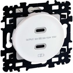 60235 EUR'OHM SQUARE Prise USB double 2000 mA blanc type C