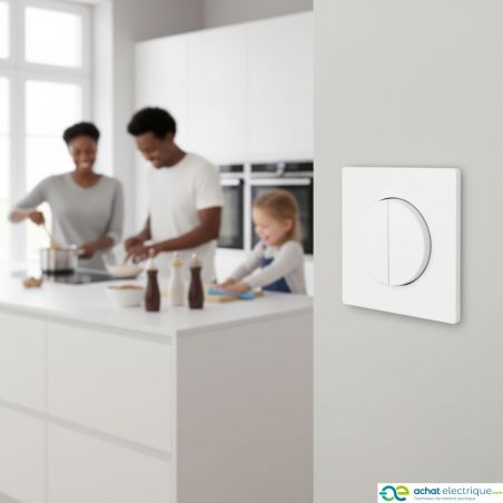 60216 EUR'OHM SQUARE Interrupteur va et vient + Bouton poussoir blanc