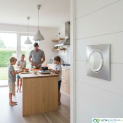 60416 EUR'OHM SQUARE Interrupteur va et vient + Bouton poussoir Silver