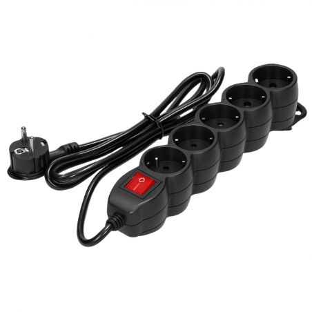 Multiprise noire 5 prises 2P+T 16A 230V avec interrupteur lumineux + cordon 3G1mm² longueur 3m