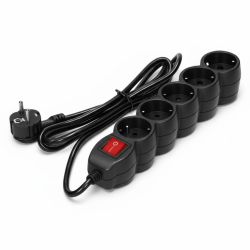 Multiprise noire 5 prises 2P+T 16A 230V avec interrupteur lumineux + cordon 3G1mm² longueur 3m