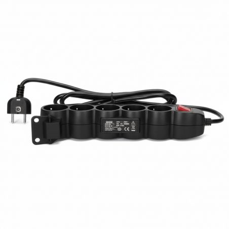 Multiprise noire 5 prises 2P+T 16A 230V avec interrupteur lumineux + cordon 3G1mm² longueur 3m