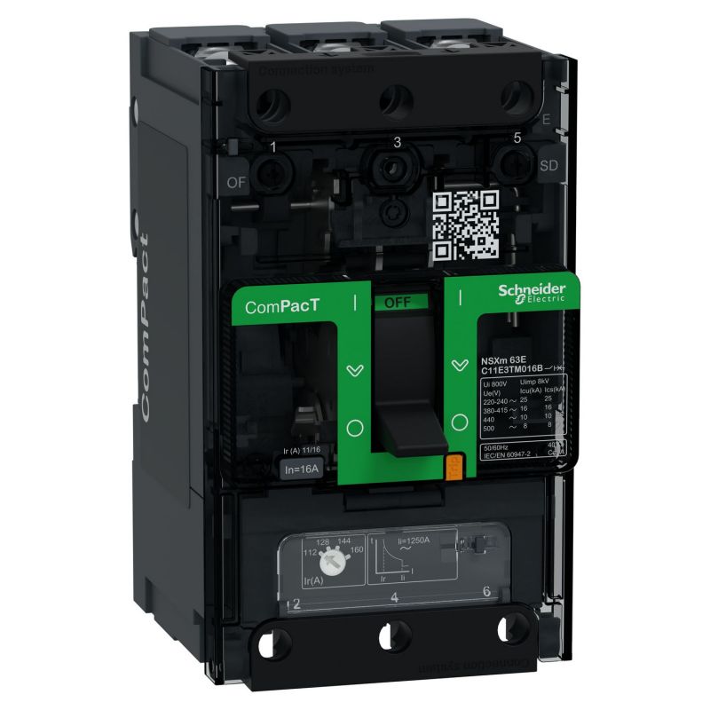 C11E3TM016B Schneider ComPact NSXm - disjoncteur 16A TM-D - 16kA - 3P 3d - bornes pour cosses