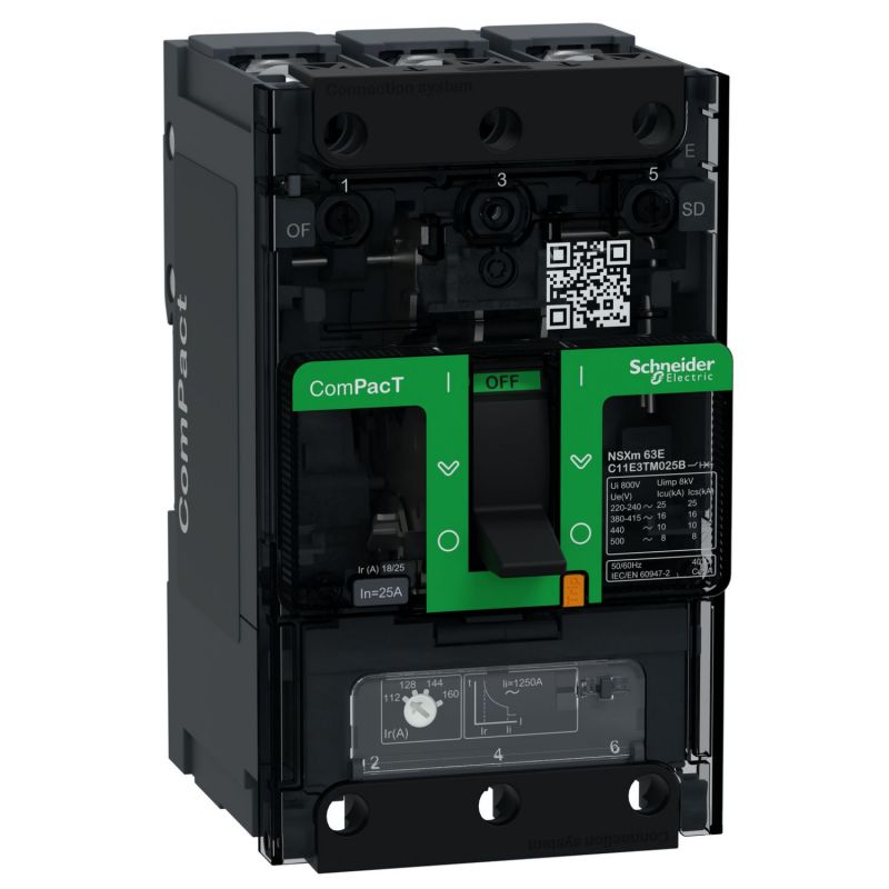 C11B3TM025B Schneider ComPact NSXm - disjoncteur 25A TM-D - 25kA - 3P 3d - bornes pour cosses