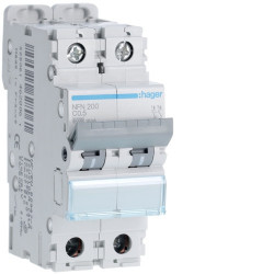 NFN200 Disjoncteur 0,5A Hager - 2P - 6-10kA - courbe C - Bornes alignées à vis - NFN - 2 modules
