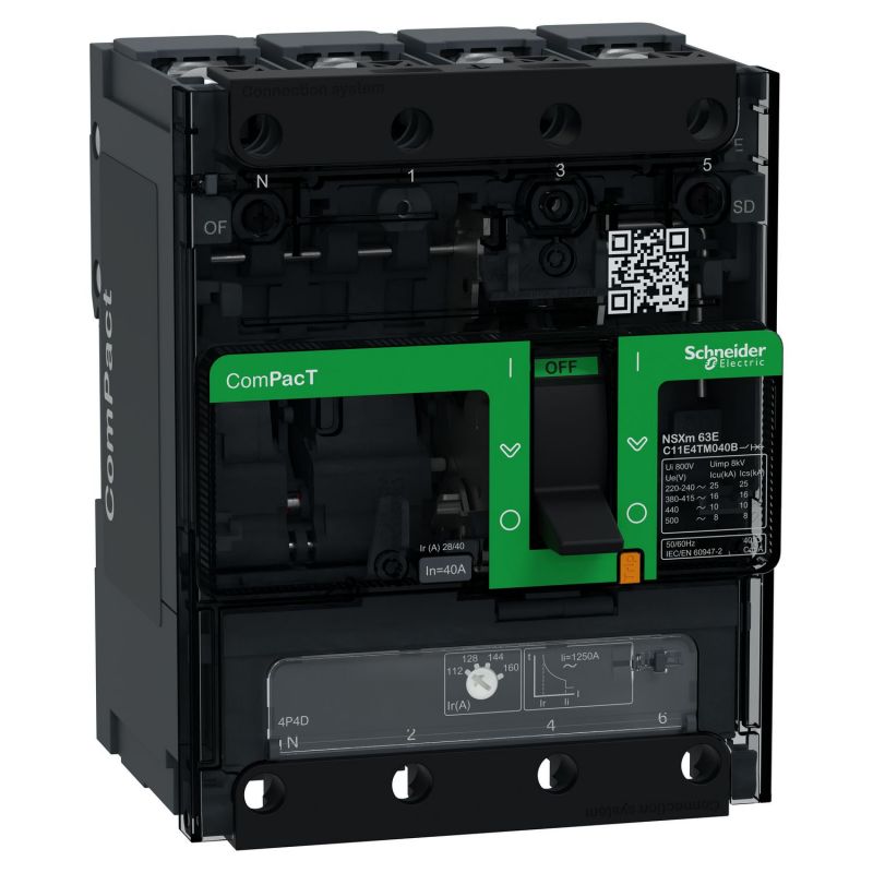 C11N4TM040B Schneider ComPact NSXm - disjoncteur 40A TM-D - 50kA - 4P 4d - bornes pour cosses