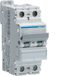 NFN216 Disjoncteur 16A Hager - 2P - 6-10kA - courbe C - Bornes alignées à vis - NFN - 2 modules
