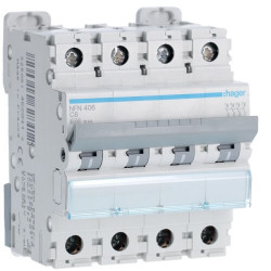 NFN406 Hager - Disjoncteur tétrapolaire 6A - 4P - 6-10kA - courbe C - NFN - Bornes alignées à vis