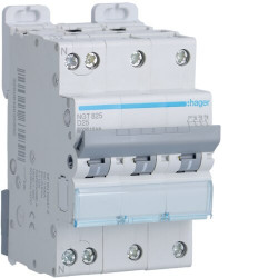 NGT825 Hager - Disjoncteur courbe D - 25A - 3P+N - 6-10kA - 3 modules - NGT - Bornes décalées à vis