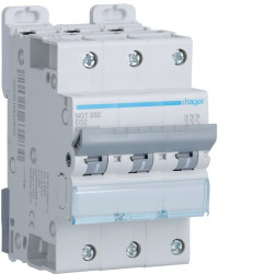 NGT332 Hager - Disjoncteur courbe D - 32A - triphasé 3P - 6-10kA - 3 modules - NGT - Bornes décalées à vis