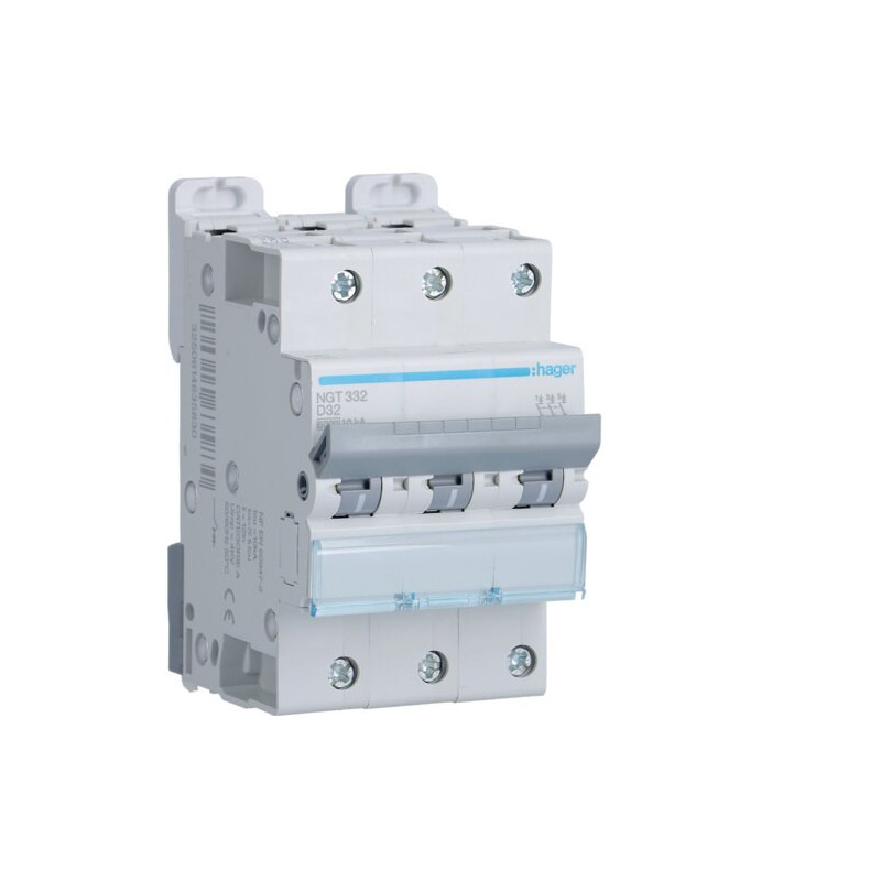 NGT332 Hager - Disjoncteur courbe D - 32A - triphasé 3P - 6-10kA - 3 modules - NGT - Bornes décalées à vis