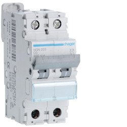 NGN203 Hager - Disjoncteur 2P courbe D - 3A - 6-10kA - NGN - Bornes alignées à vis - 2 modules