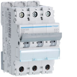 NGN320 Disjoncteur tripolaire Hager 20A - 6-10kA - courbe D - 3 modules - NGN - Bornes alignées à vis