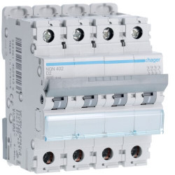 NGN402 Disjoncteur Hager 2A - 4P - 6-10kA - courbe D - NGN - Bornes alignées à vis - 4 modules