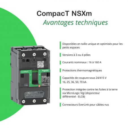 C12H3TM125L Schneider ComPact NSXm - disjoncteur 125A TM-D - 70kA - 3P 3d - bornes everlink