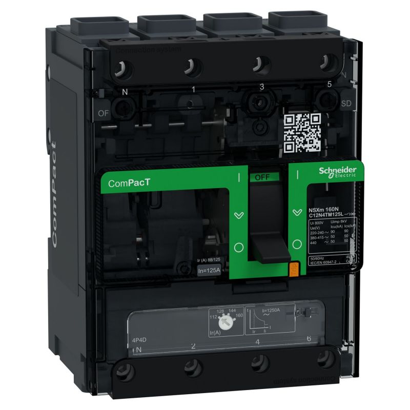 C12E4TM125L Schneider ComPact NSXm - disjoncteur 125A TM-D - 16kA - 4P 4d - bornes everlink
