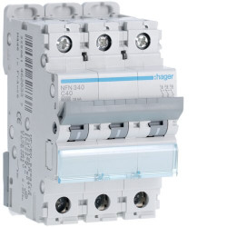 NFN340 Disjoncteur Hager 40A - 3P - 6-10kA - courbe C - NFN - Bornes alignées à vis - 3 modules