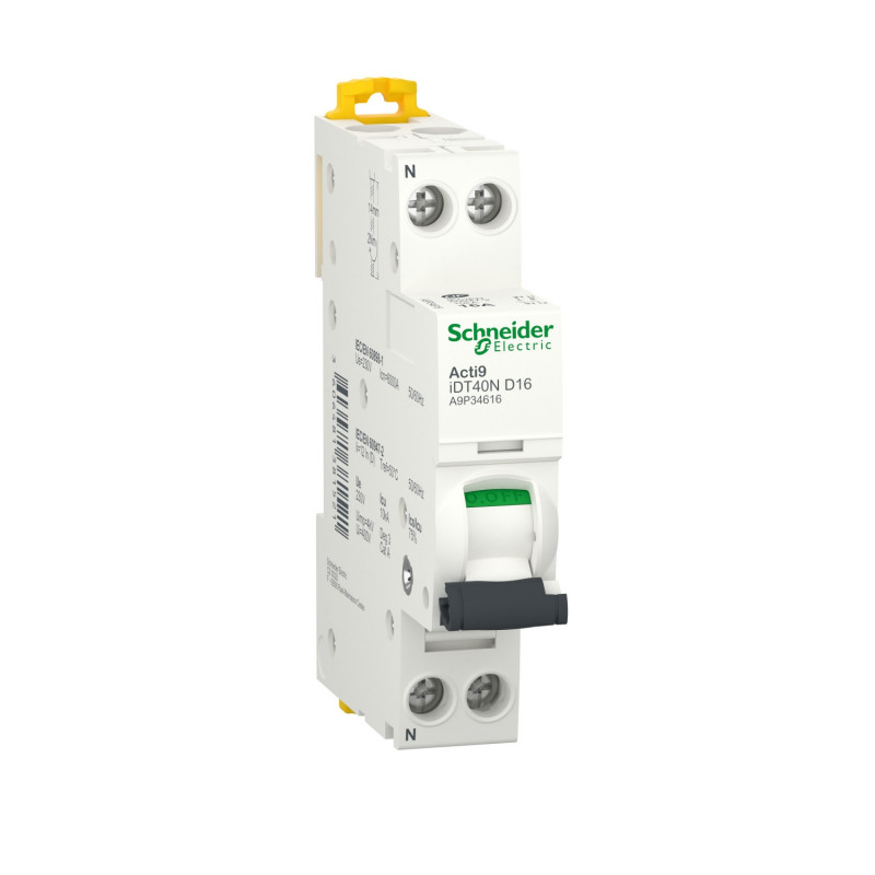 A9P34616 disjoncteur Schneider 16A - 1P+N - courbe D - 6/10kA - À vis - Schneider iDT40N