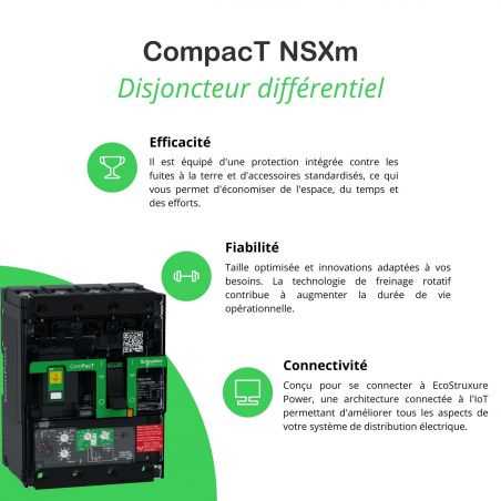 C12E44V160B Schneider ComPact NSXm - disjoncteur 160A MicroLogic Vigi 4.1 - 16kA - 4P 4d - bornes pour cosses