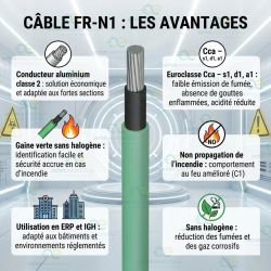 Câble électrique FR-N1X1G1-AR 1X240 ALU VERT CCA S1A D1 A1 TGL coupe au mètre