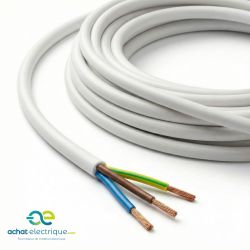 Câble électrique souple H05VVF 3G0,75 mm² BLANC – Couronne 50 m, 100 m ou au mètre