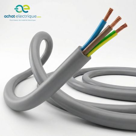 Câble électrique souple H05VVF 3G1 mm² GRIS – Couronne 50 m, 100 m ou au mètre