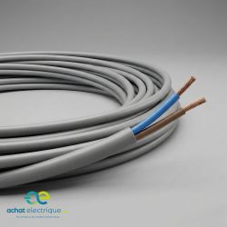Câble électrique souple H05VVF 2X1,5 mm² GRIS – Couronne 50 m, 100 m ou au mètre