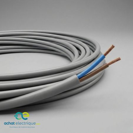 Câble électrique souple H05VVF 2X1,5 mm² GRIS – Couronne 50 m, 100 m ou au mètre