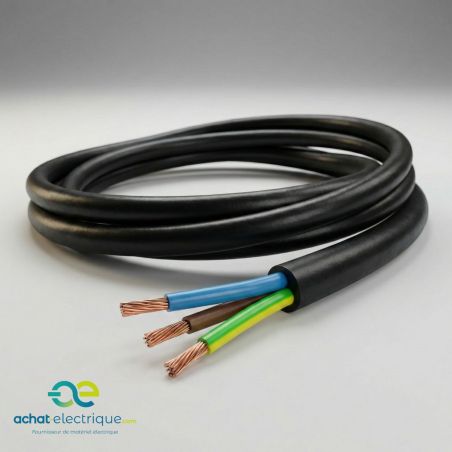Câble électrique souple H05VVF 3G1,5 mm² NOIR – Couronne 50 m, 100 m ou au mètre