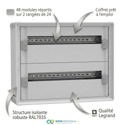 1CO2R24SPL Legrand - Tableau électrique tertiaire 48 modules - 2 rangées de 24 modules - XL3 HP 160