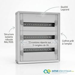 1CO3R24SPL Legrand - Tableau électrique tertiaire 72 modules - 3 rangées de 24 modules - XL3 HP 160