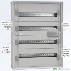 1CO4R24SPL Legrand - Tableau électrique tertiaire 96 modules - 4 rangées de 24 modules - XL3 HP 160