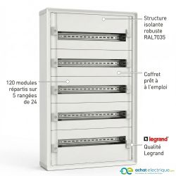 1CO5R24SPL Legrand - Tableau électrique tertiaire 120 modules - 5 rangées de 24 modules - XL3 HP 160