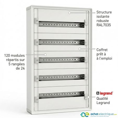 1CO5R24SPL Legrand - Tableau électrique tertiaire 120 modules - 5 rangées de 24 modules - XL3 HP 160