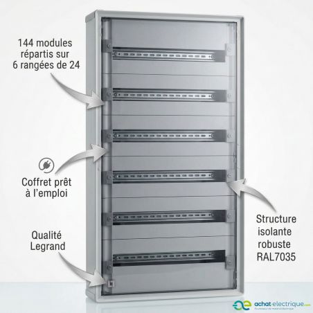 1CO6R24SPL Legrand - Tableau électrique tertiaire 144 modules - 6 rangées de 24 modules - XL3 HP 160
