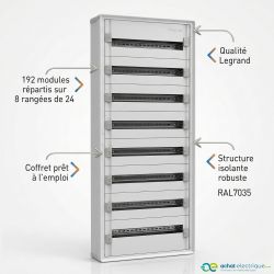 1CO8R24SPL Legrand - Tableau électrique tertiaire 192 modules - 8 rangées de 24 modules - XL3 HP 160