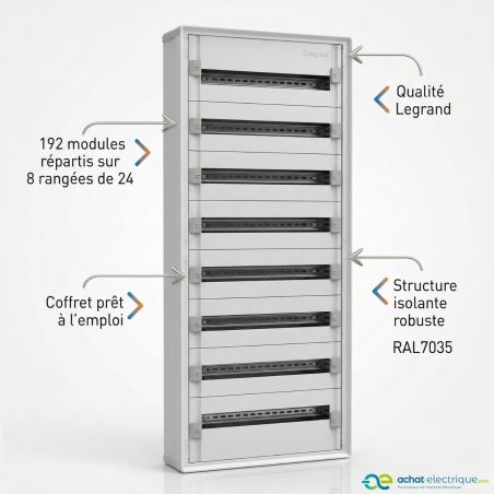 1CO8R24SPL Legrand - Tableau électrique tertiaire 192 modules - 8 rangées de 24 modules - XL3 HP 160