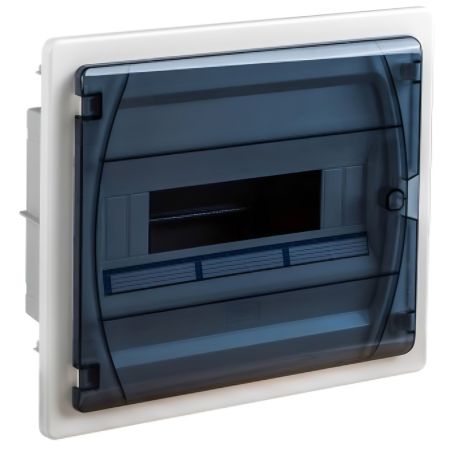 GPE12PT/RR IDE - Coffret électrique encastrable 12 modules 1 rangée - porte transparent - avec bornier Neutre, Terre