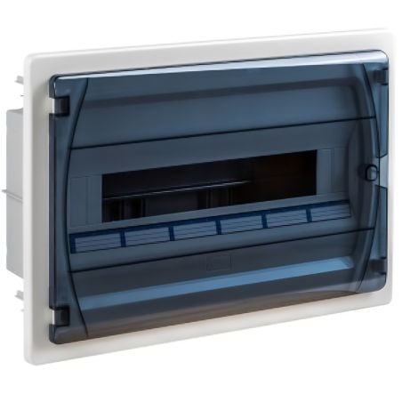 GPE18PT/RR IDE - Coffret électrique encastrable 18 modules 1 rangée - porte transparent - avec bornier Neutre, Terre