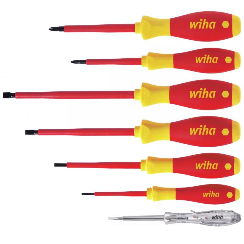 834 Wiha - Jeu de tournevis à fente/ Phillips SoftFinish® electric, 7 pièces.