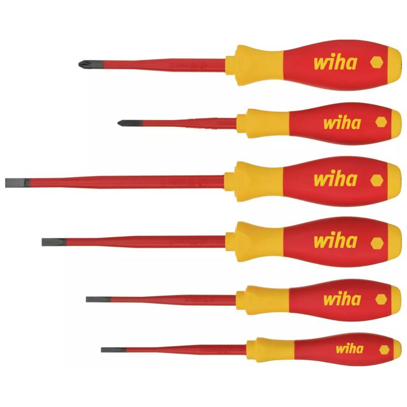 35389 Wiha - Jeu de 6 tournevis à fente/ Phillips SoftFinish® electric slimFix