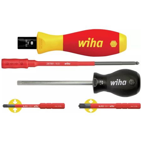 38074 Wiha - Jeu SlimTorque VDE 1,0 - 5,0 Nm + porte-embouts + outils de réglage + 2 embouts TorqueVario-S VDE 1,0-5,0 Nm