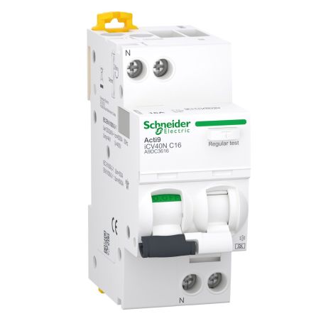 A9DC3616 Schneider - Disjoncteur différentielunipolaire + neutre 1P+N - 16A - 30mA - Courbe C - Type A - 6kA - Acti9 IC40