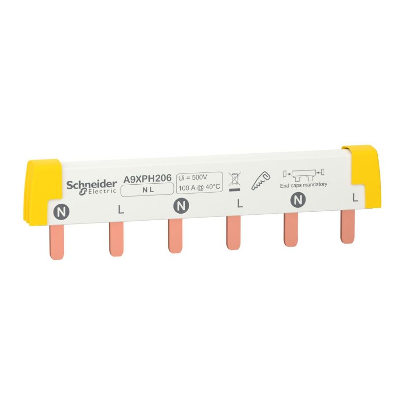 A9XPH206 Schneider - Acti9 iC60 - Peigne pour disjoncteur bipolaire 2P - Pas 18mm - 6 modules - 100A