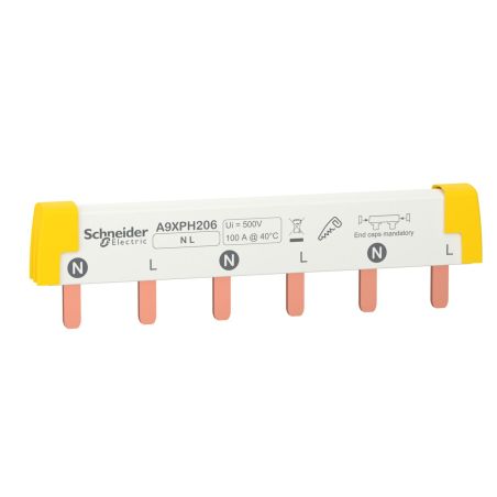 A9XPH206 Schneider - Acti9 iC60 - Peigne pour disjoncteur bipolaire 2P - Pas 18mm - 6 modules - 100A