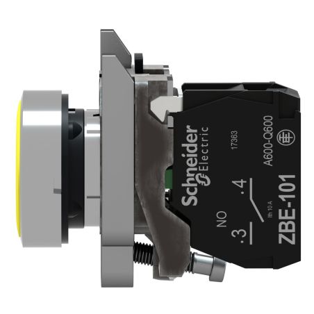 XB4BA51 Schneider - Harmony XB4 - bouton poussoir à impulsion complet jaune - Ø22 - 1NO