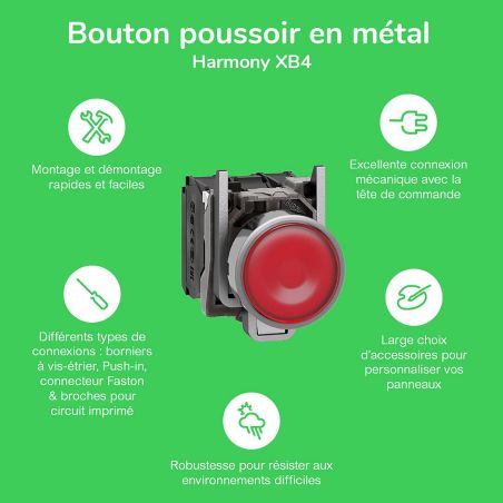 XB4BA3311 Schneider - Harmony XB4 - bouton poussoir impulsion complet vert - Ø22 - 1NO